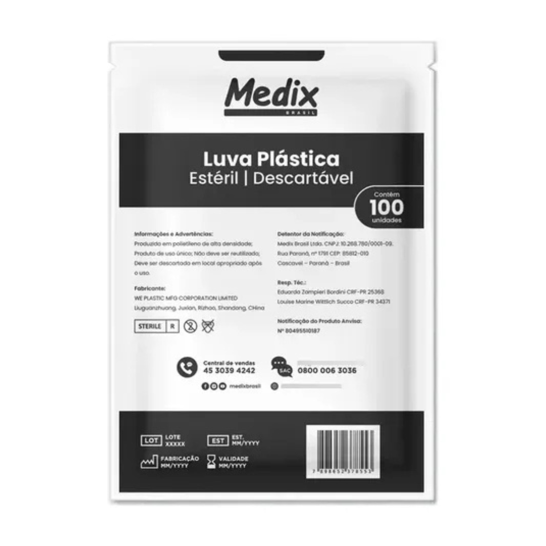 LUVA TOQUE (EST) C/100UN (EMB. TRANSPARENTE)MEDIX BRASIL